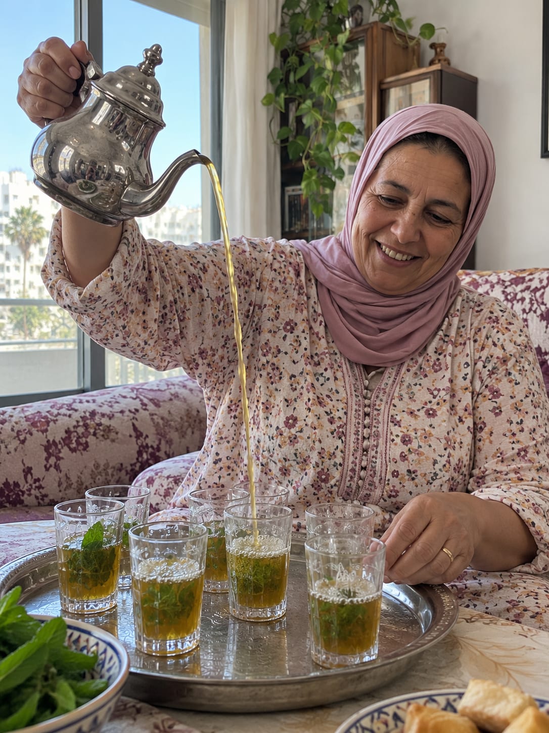 Le thé à la menthe, versé de haut