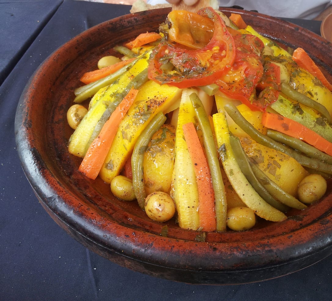 A tagine of vegetables, the cone just lifted